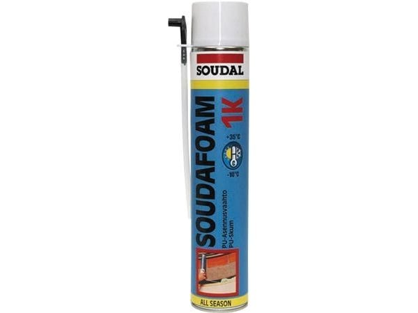 SOUDAL Soudafoam 1K helårsskum 750ml, en én-komponent selvudvidende polyuretan skum der er klar til brug.