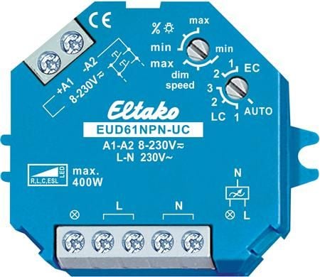 Eltako EUD61NPN-UC, Lysdæmper &amp; kontakt, Monterbar, Blå, Hvid, 400 W
