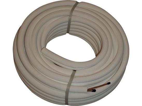 Isolerede køle kobberrør for Varmepumpe, dobbeltrør 1/4 (6,35 mm) & 3/8 (9,52 mm), 20 meter, isoleringstykkelse 8 mm - (20 meter)
