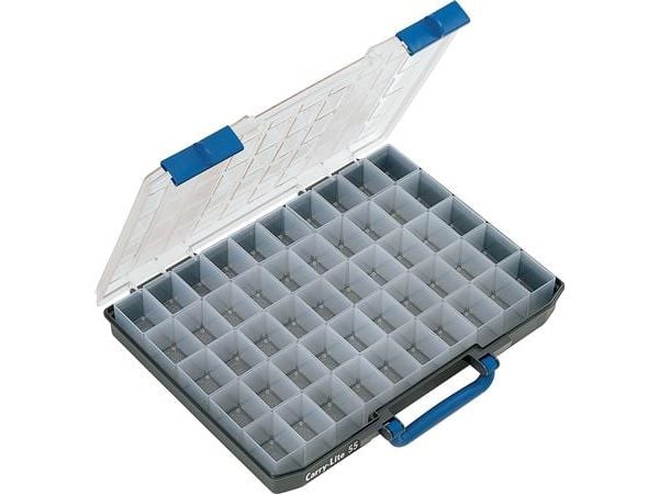 raaco CarryLite 55, Verktøy boks, Polykarbonat (PC), Polypropylen, Blå, Gjennomsiktig, 10 kg, Hengsel, 413 mm
