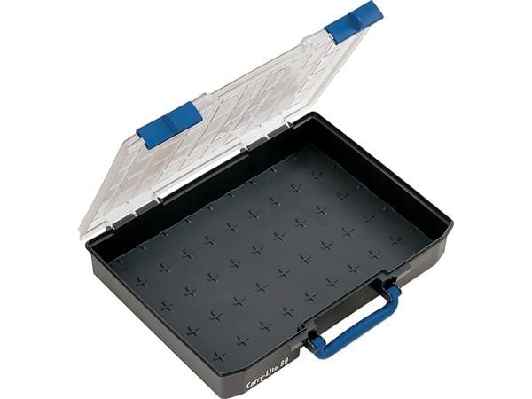 raaco CarryLite 80, Verktøy boks, Polykarbonat (PC), Polypropylen, Blå, Gjennomsiktig, 13 kg, Hengsel, 413 mm