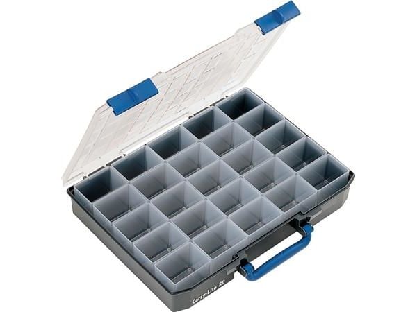 raaco CarryLite 80, Verktøy boks, Polykarbonat (PC), Polypropylen, Blå, Gjennomsiktig, 13 kg, Hengsel, 413 mm