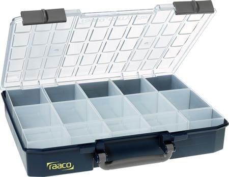 raaco CarryLite 80, Verktøy boks, Polykarbonat (PC), Polypropylen, Blå, Gjennomsiktig, 13 kg, Hengsel, 413 mm