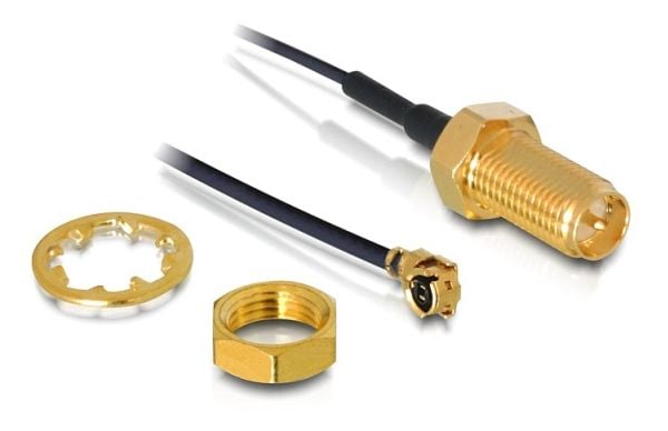 Delock HF Antenna Connection for Installation - Antennekabel - I-PEX (hann) til RP-SMA (hunn) - 35 cm - svart