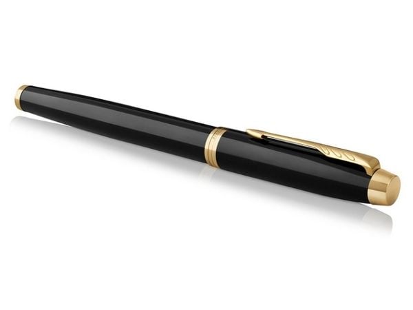 Parker IM, Svart, Gull, Patronpåfyllingssystem, Blå, Aluminium, Messing, Metall, Rund spiss, Rustfritt stål