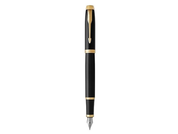 Parker IM, Svart, Gull, Patronpåfyllingssystem, Blå, Aluminium, Messing, Metall, Rund spiss, Rustfritt stål