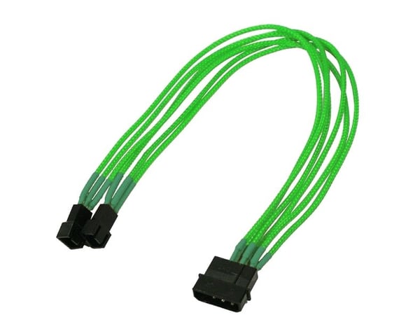 Nanoxia - Viftestrømadapter - 3 pin internstr (hann) til 4-pins intern strømforsyning (bare vifte) (hann) - 30 cm - neongrønt