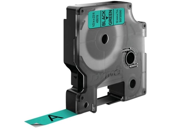 Teksttape Dymo 45019 12mm sort/grøn
