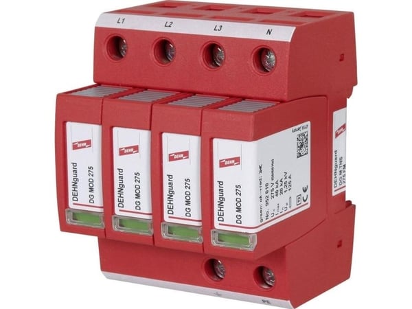 DESITEK Type 2 SPD, max. 275 V AC, 230/400 V AC TNS-verkon kautta, liitäntälaitteilla
