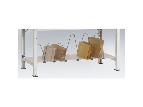 Manuflex AS1133 mellomhylle i melamin lys grå 1735 x 500 x 19 mm med tverrbjelke til PACK TABEL 2000 mm strykning (560 / 410 mm)