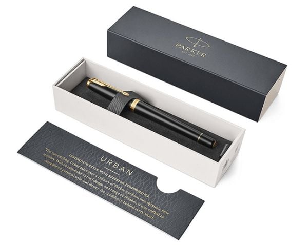 Parker Urban, Svart, Guld, Påfyllning med bläckpatronssystem, Blå, Gjuten aluminium, mässing, Krom, Rund spets, Rostfritt stål