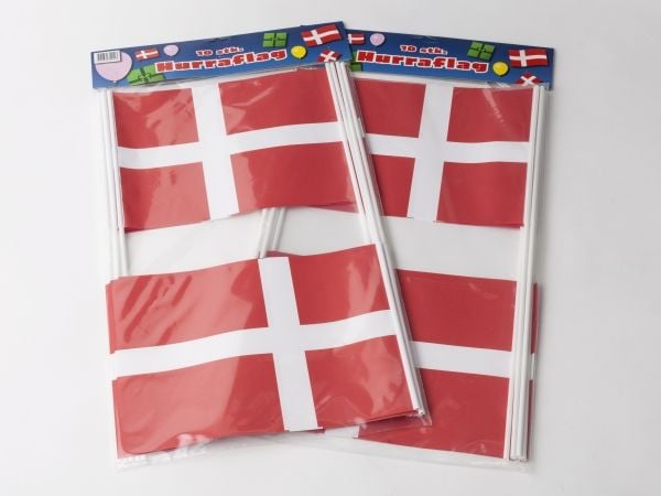 Flag, 270 x 200 mm, plastik, Rød og hvid Paper on stick, pakke a 10 stk Fødevaregodkendt