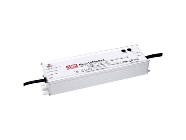 MEAN WELL HLG-185H-12A LED-drivdon, konstant spänning/konstant ström 156 W, 13 A, 12 V/DC, PFC-kopplingskrets, överbelastningsskydd