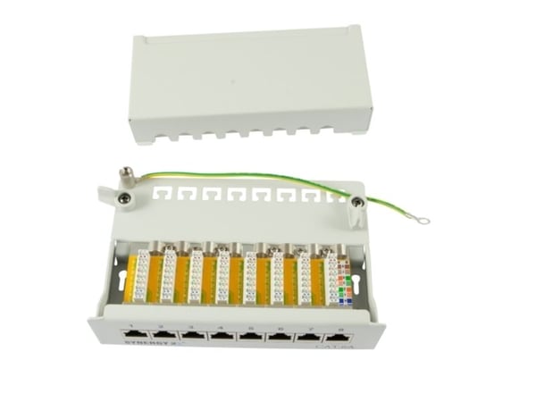 Patchpanel 8xTP CAT6A 500 MHz utenpåliggende, lysegrå LSA Synergy 21 (skjermet)