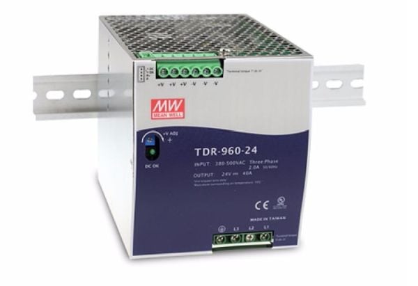 MEAN WELL TDR-960-24, 960 W, 340 - 550 V, 47 - 63 Hz, 2/400VC, 1.4/500VC, Aktiivinen, 14 ms