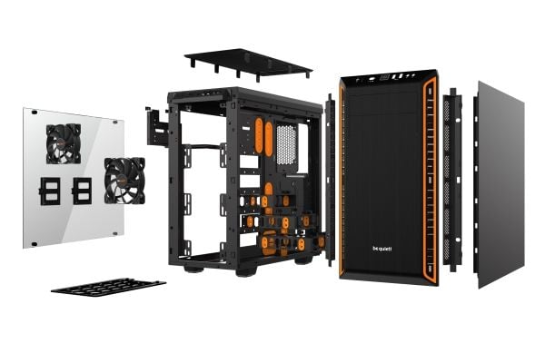 be quiet! Pure Base 600 Window - Miditower - ATX - ingen strømforsyning - USB/Lyd - Sort/Orange - (Inkl. 2 x Pure Wings 2 blæsere)