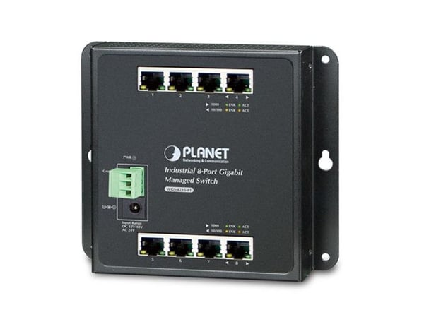 PLANET WGS-4215-8T - Switch - Styrt - 8 x 1000Base-T - DIN-skinnemonterbar, veggmonterbar - DC-strøm