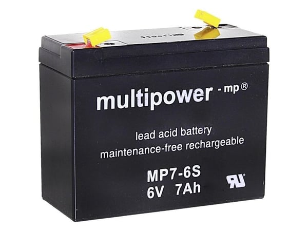 multipower MP7-6S blybatteri 6 V 7 Ah blyfleece 116 x 99 x 50 mm flatstift 4,8 mm vedlikeholdsfritt