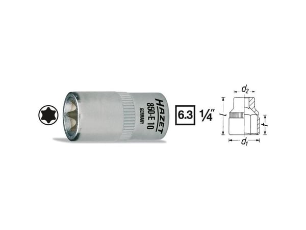 HAZET 850-E12, Stikkontakt, 1/4", Metrisk, 1 hoder, E12, 1,49 cm