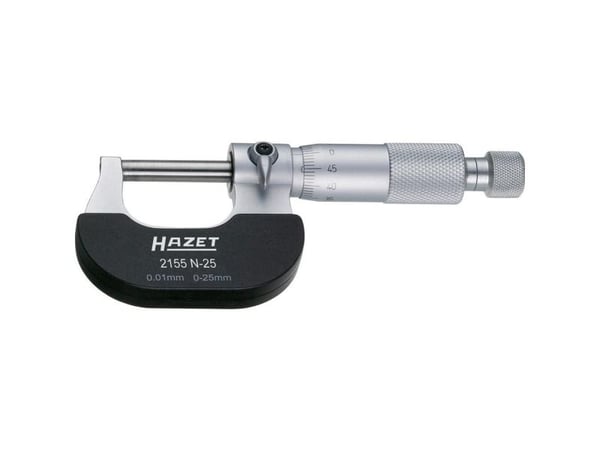 HAZET 2155N-25, 2,5 cm, Analoginen ulkomikrometri, Musta, Ruostumaton teräs, mm, 0,01 mm, 400 g