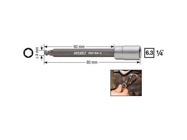 HAZET 8501KK-4, Stikkontakt, 1/4", Metrisk, 1 hoder, 4 mm, 1,2 cm