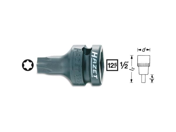 HAZET 995S-T45, Kraftpipe, Sort, 1 hoder, 1/2", Metrisk, 25,1 mm