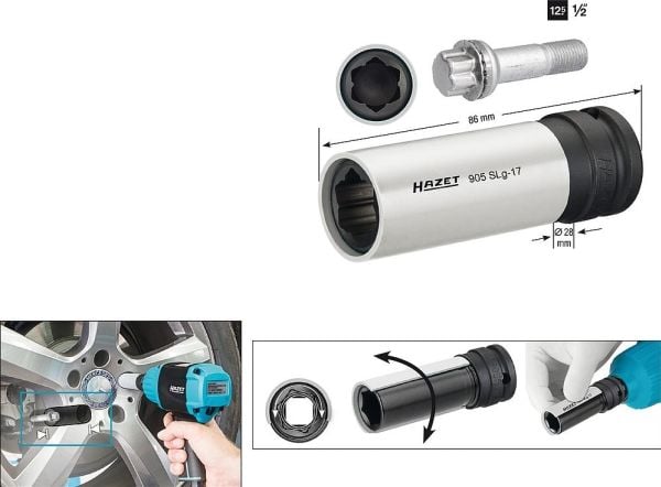 HAZET 905SLG-17, Kraftpipe, Sort, Sølv, 1 hoder, 1/2", Metrisk, 17 mm