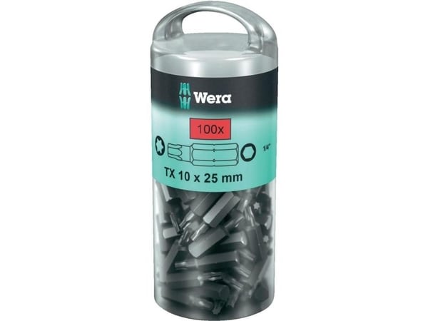 Wera 05072446001, 100 styck, Torx, TX 10x25, 25 mm, 25,4 / 4 mm (1 / 4"), Hexagonal