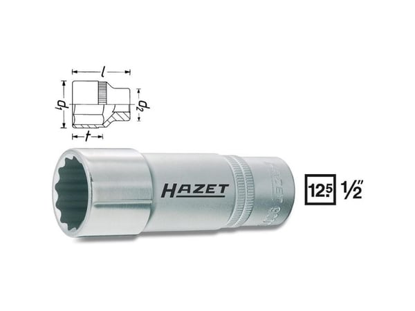 HAZET 900TZ-14, 1 stykker, 25,4 / 2 mm (1 / 2"), Kromvanadiumstål, 85 mm, 110 g