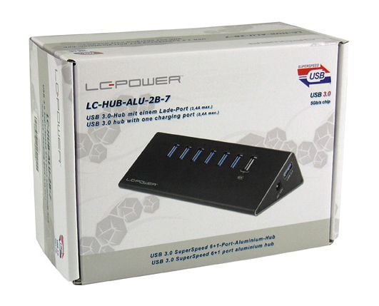 LC Power LC-HUB-ALU-2B-7 - Hub - 6 x SuperSpeed USB 3.0 + 1 x SuperSpeed USB 3.0 (lader) - stasjonær