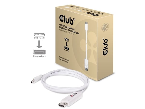 Club 3D - DisplayPort-kabel - 24 pin USB-C (hann) til DisplayPort (hann) - 1.2 m - 4K-støtte