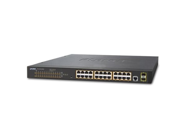 PLANET GS-4210-24P2S - Switch - Styrt - 24 x 10/100/1000 (PoE+) + 2 x Gigabit SFP - rackmonterbar - PoE+ (300 W)