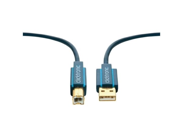 ClickTronic 1.8m USB 2.0 A/B m/m, 1,8 m, USB A, USB B, USB 2.0, Hankjønn/hankjønn, Blå