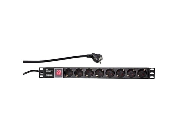 LogiLink PDU8C01, Perus, 1U, Alumiini, Musta, 8 AC-pistorasia(a), Tyyppi F