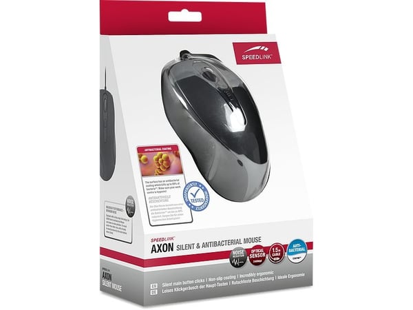 SPEEDLINK AXON Silent & Antibacterial - Mus - optisk - 5 knapper - kablet - USB - svart