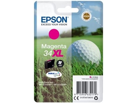 Epson Golf ball Singlepack Magenta 34XL DURABrite Ultra Ink, Korkea (XL) värintuotto, Väriainepohjainen muste, 10,8 ml, 950 sivua, 1 kpl