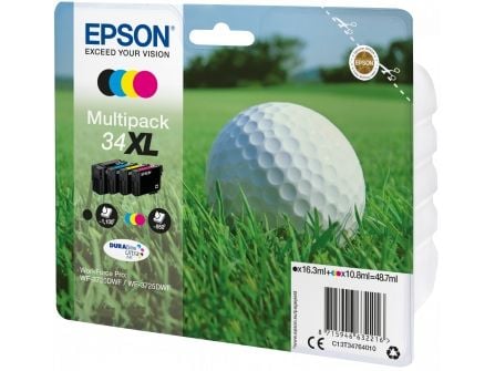 Epson Golf ball Multipack 4-colours 34XL DURABrite Ultra Ink, Korkea (XL) värintuotto, Väriainepohjainen muste, 16,3 ml, 10,8 ml, 1 kpl, Monipakkaus