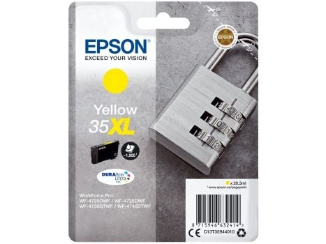 Epson Padlock Singlepack Yellow 35XL DURABrite Ultra Ink, Korkea (XL) värintuotto, Väriainepohjainen muste, 20,3 ml, 1900 sivua, 1 kpl