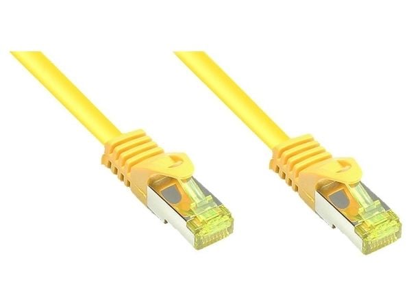 RJ45 liitäntäkaapeli Cat.7 raakakaapelilla ja snap-in korvakkeella (RNS®), S/FTP, PiMF, halogeenivapaa, 600MHz, OFC, keltainen, 7.5m, Good Connecti...