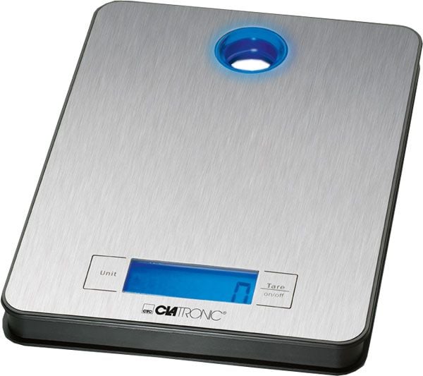 Clatronic KW 3412, Elektronisk kjøkkenvekt, 5 kg, 1 g, Rustfritt stål, Rustfritt stål, Rustfritt stål