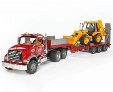 BRUDER - MACK Granite lastbil med låg lastare och JCB 4CX grävmaskin