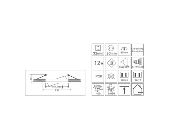 Synergy 21 LED Retrofit GU10 GX5 3 takinstallasjonssett D08 hvit