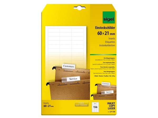 Sigel LP720, Vit, Mapp, Rektangel, 60 x 21 mm, papper, 185 g/m ^