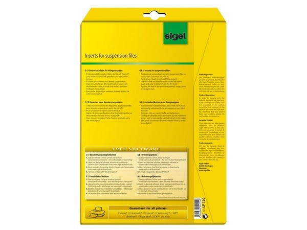 Sigel LP720, Hvit, Mappe, Rektangel, 60 x 21 mm, 4 ark, Papir