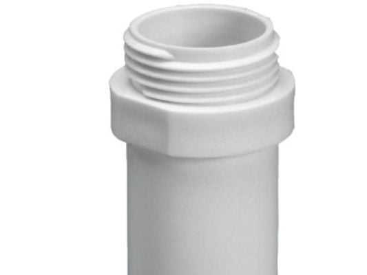 Purus lige overgang Ø32 mm i længde 65 mm med 3/4" udvendigt gevind og 1/2" invendigt gevind i hvid PP