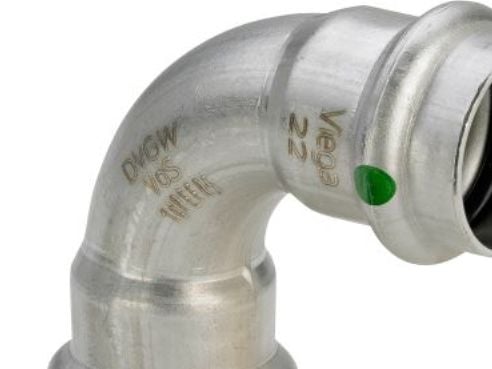 VIEGA Inox bøjning 90 grader 28 mmInox, rustfri stålmuffe/muffe, SC-Contur