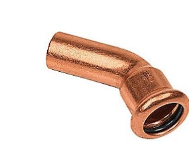 bøjning 18 mm 45° M-N - muffe-nippel Cu press. M og V bakker