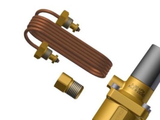 Frese PV Compact differenstrycksregulator DN15 nippel/nippel (5–30 kPa) med kapillärrör & 1/4" adapter