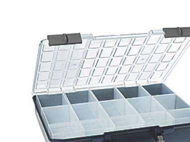 raaco CarryLite 80, Verktøy boks, Polykarbonat (PC), Polypropylen, Blå, Gjennomsiktig, 13 kg, Hengsel, 413 mm