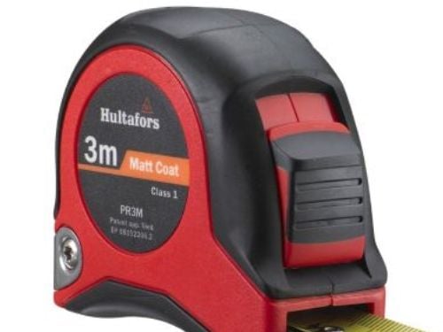 HULTAFORS Kort båndmål stål PR 3M, klasse 1. 3m gult stålbånd 19mm bred